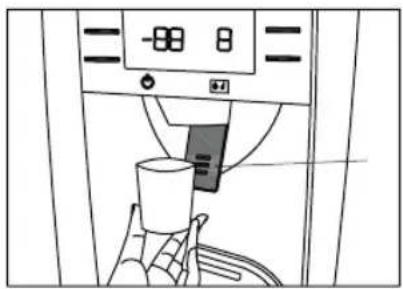 Line drawing of a coffee maker with a cup and stand (no text or symbols)