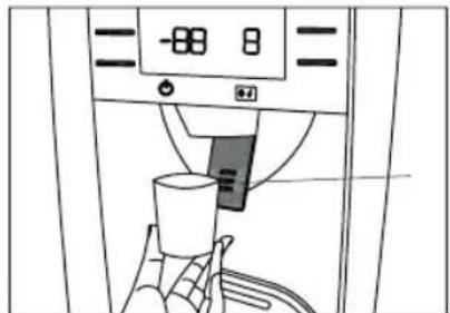 Line drawing of a coffee machine with a cup and side arm, no text or symbols present