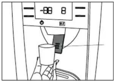 Line drawing of a coffee maker with a cup and digital counter (no text or symbols)