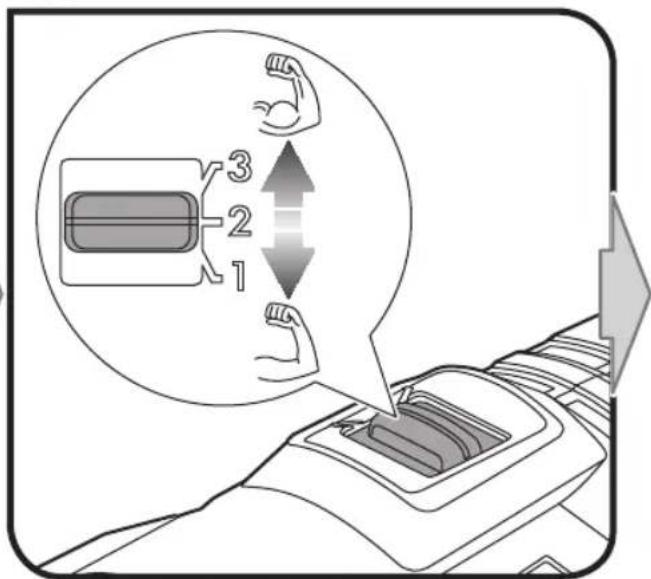 Diagram illustrating a robotic arm movement with numbered positions and directional arrows, showing force distribution.