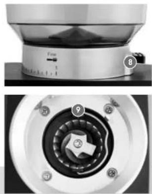 Close-up of a kitchen grater with labeled parts (no text or symbols visible)