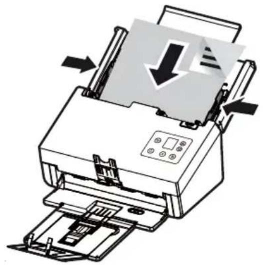 Diagram of a printer with a paper feed being inserted, showing paper roll and printer structure (no text or symbols)