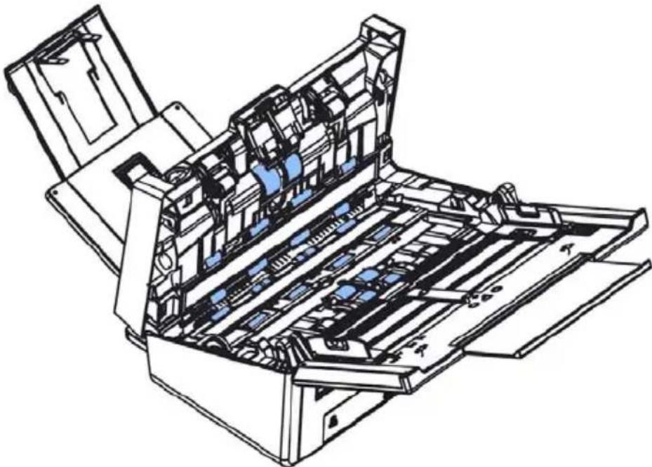 Technical line drawing of an open mechanical device with internal components (no text or symbols)