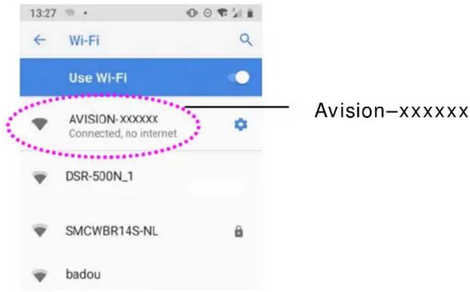 13:27 Wi-Fi Use Wi-Fi AVISION-xxxxxx Connected, no internet DSR-500N_1 SMCWBR14S-NL badou Avision-xxxxxx