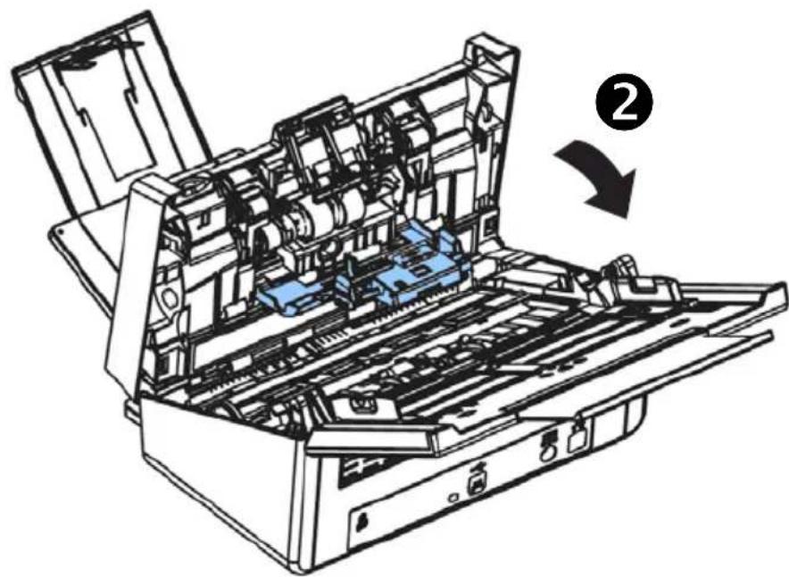 Diagram of an open computer case with internal components and a numbered arrow indicating process (no text or symbols present)