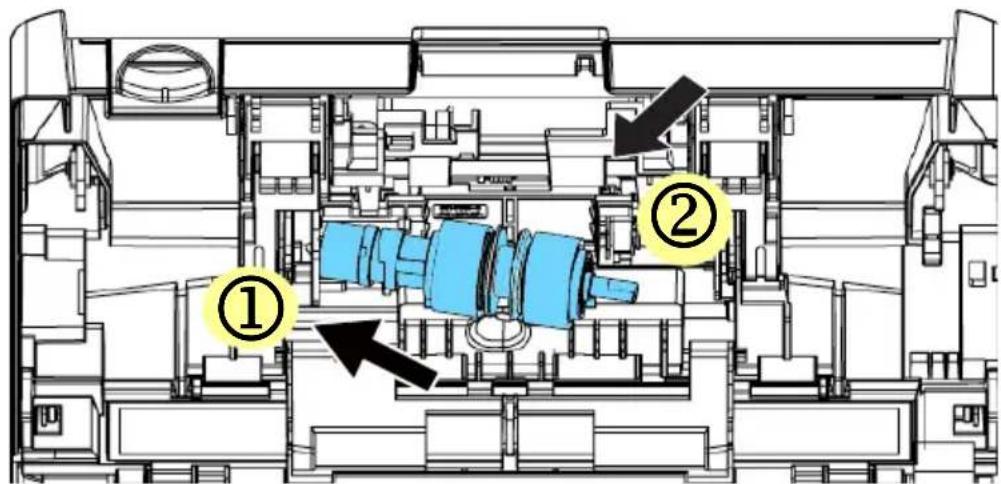 Technical diagram of a mechanical assembly with numbered components and directional arrows indicating flow or movement.