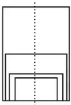 Pure geometric diagram of nested rectangles with a vertical dotted line (no text or symbols)