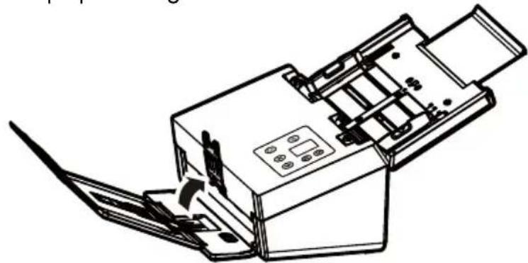 Line drawing of a printer with paper spool and internal components (no text or symbols)