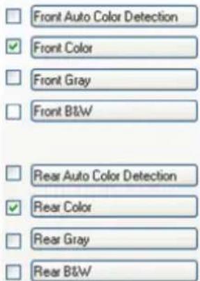 Front Auto Color Detection ✓ Front Color □ Front Gray □ Front B&W □ Rear Auto Color Detection ✓ Rear Color □ Rear Gray □ Rear B&W