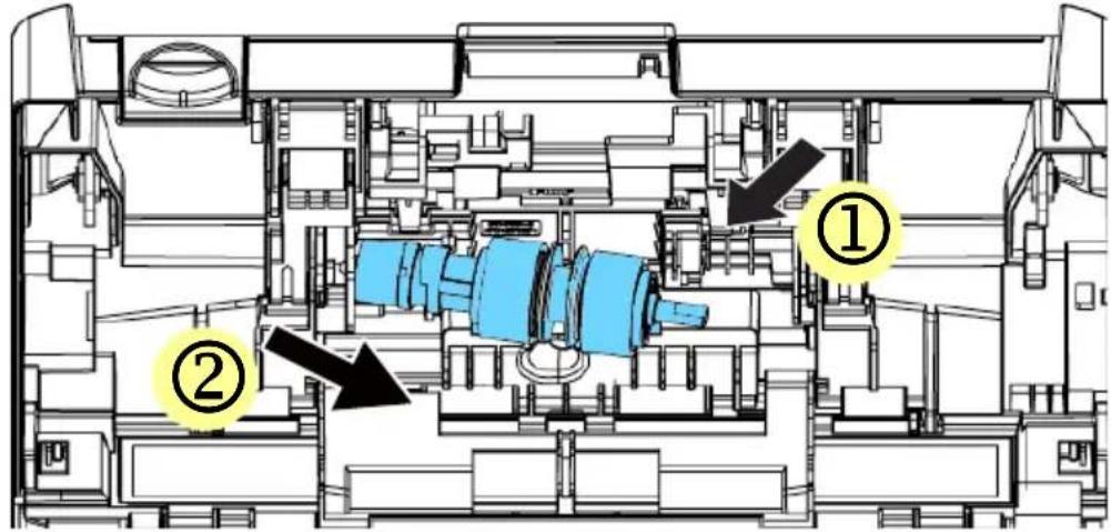 Technical diagram of a mechanical assembly with numbered annotations indicating components and directional arrows.