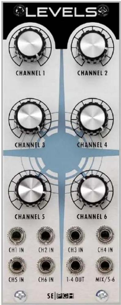 LEVELS CHANNEL 1 CHANNEL 2 CHANNEL 3 CHANNEL 4 CHANNEL 5 CHANNEL 6 CH1 IN CH2 IN CH3 IN CH4 IN CH5 IN CH6 IN 1-4 OUT MIX/5-6 SE | PCH