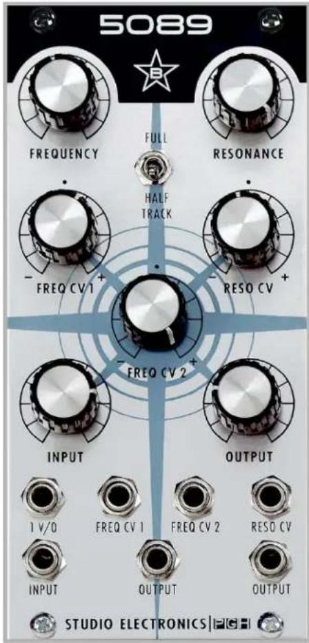 5089 FREQUENCY FULL RESONANCE HALF TRACK - FREQ CV 1 + - FREQ CV 2 + - RESO CV + INPUT OUTPUT 1 V/O FREQ CV 1 FREQ CV 2 RESO CV INPUT OUTPUT OUTPUT STUDIO ELECTRONICS