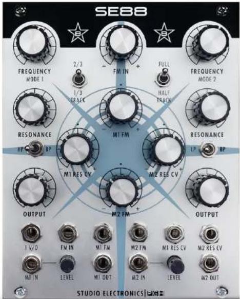 SEBB FREQUENCY MODE 1 2/3 FM IN FULL FREQUENCY MODE 2 1/3 BRACK HALF TRACK M1 FM RESONANCE FP BP M1 RES CV M2 RES CV M2 FM L P BP M2 RES CV OUTPUT M2 FM OUTPUT 1 V/O FM IN MT FM M2 FM M1 RES CV M2 RES CV MT IN LEVEL M1 OUT M2 IN LEVEL M2 OUT STUDIO ELECTRONICS