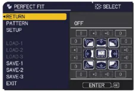 PERFECT FIT RETURN PATTERN SETUP LOAD-1 LOAD-2 LOAD-3 SAVE-1 SAVE-2 SAVE-3 EXIT OFF 0 0 -0 0 0 0 0 +0 0 +0 0 0 0 -0 0 0 0 -0 0 ENTER