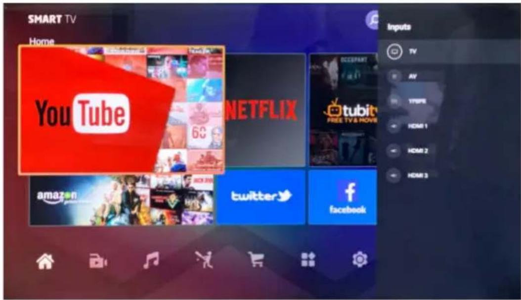 SMART TV Home You Tube 60 NETFLIX ACCESSPART tubit FREE TV & MOVIE amazon twitter facebook Inputs TV AV TREPRE HOME 1 HOME 2 HOME 3