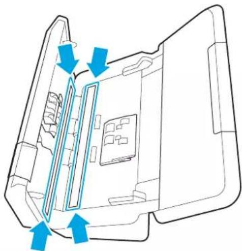 Diagram of a device interior with blue arrows indicating directional flow or movement, no text or symbols present.