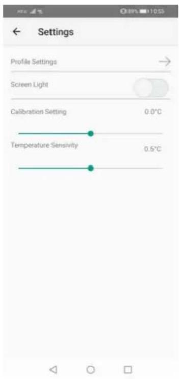 Settings Profile Settings → Screen Light Calibration Setting 0.0°C Temperature Sensitivity 0.5°C