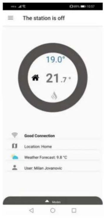The station is off 19.0° 21.7° Good Connection Location: Home Weather Forecast: 9.8 °C User: Milan Jovanovic
