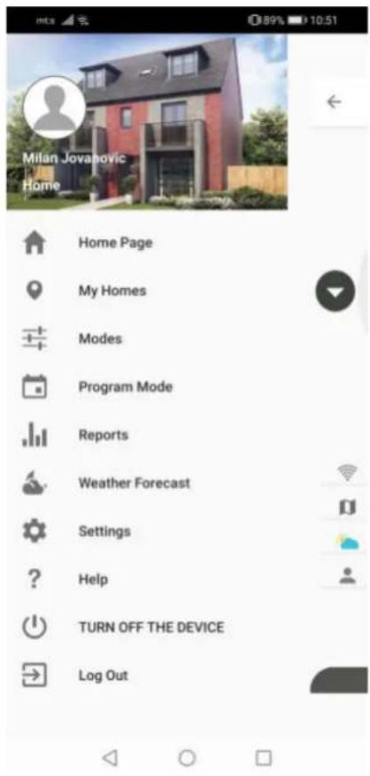 Milan Jovanovic Home Home Page My Homes Modes Program Mode Reports Weather Forecast Settings ? Help TURN OFF THE DEVICE Log Out
