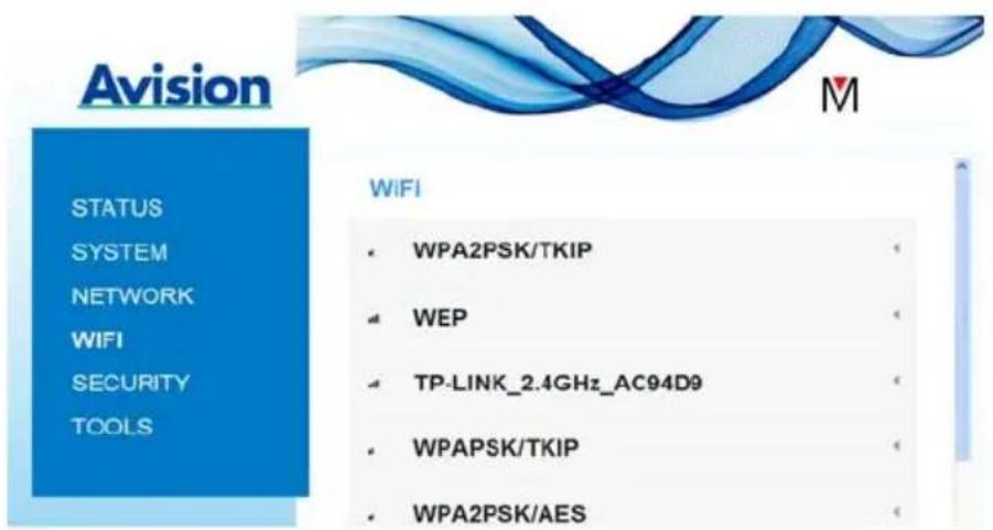 Avision STATUS SYSTEM NETWORK WIFI SECURITY TOOLS WIFI WPA2PSK/TKIP WEP TP-LINK_2.4GHz_AC94D9 WPAPSK/TKIP WPA2PSK/AES