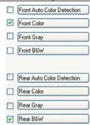 Front Auto Color Detection Front Color Front Gray Front B&W Rear Auto Color Detection Rear Color Rear Gray Rear B&W