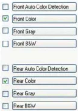 Front Auto Color Detection ✓ Front Color □ Front Gray □ Front B&W □ Rear Auto Color Detection ✓ Rear Color □ Rear Gray □ Rear B&W