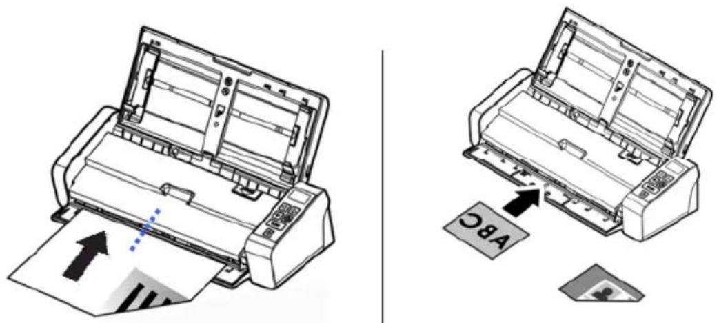 Diagram showing two printer printing processes: one with paper feed and arrow, the other with a labeled paper (A84) being inserted.