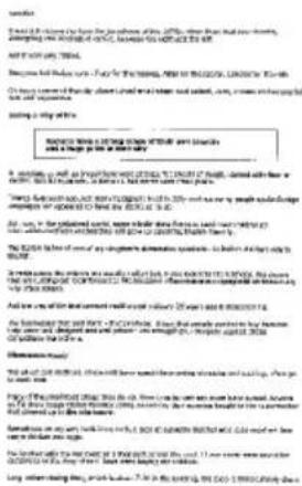Scanned text of a formal letter or document with redacted sections and a signature at the bottom.