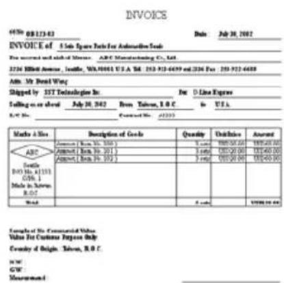 INVOICE OF 08.173-03 Date: July 30, 2007 INVOICE OF 5th Square Data for Automation Scale For successful and successful Mises - ABC Manufacturing Co., Ltd. 3216 BHD Avenue, Insteel, WA.90041 U.S.A. Tel: 153-923-6699 and 236 Fax: 153-923-6689 Admin. Mr. Dean Wing Signed by: SST Technologies Inc. For D…