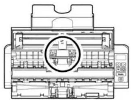 Technical line drawing of a printer internal structure with no visible text or symbols