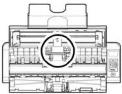 Technical line drawing of a printer internal structure with no visible text or symbols