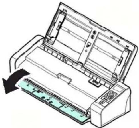 Illustration of a printer with a paper feed being inserted, showing internal structure and color gradient (no text or symbols)