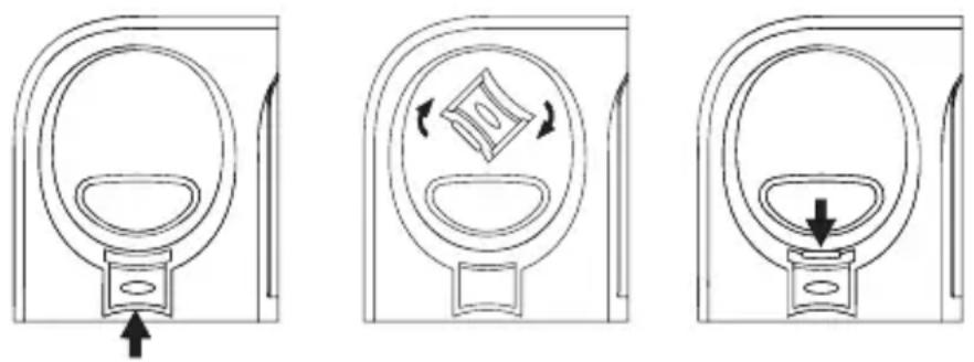 Three-step diagram showing a toilet with a handle, indicating clockwise rotation and clockwise adjustment (no text or symbols)