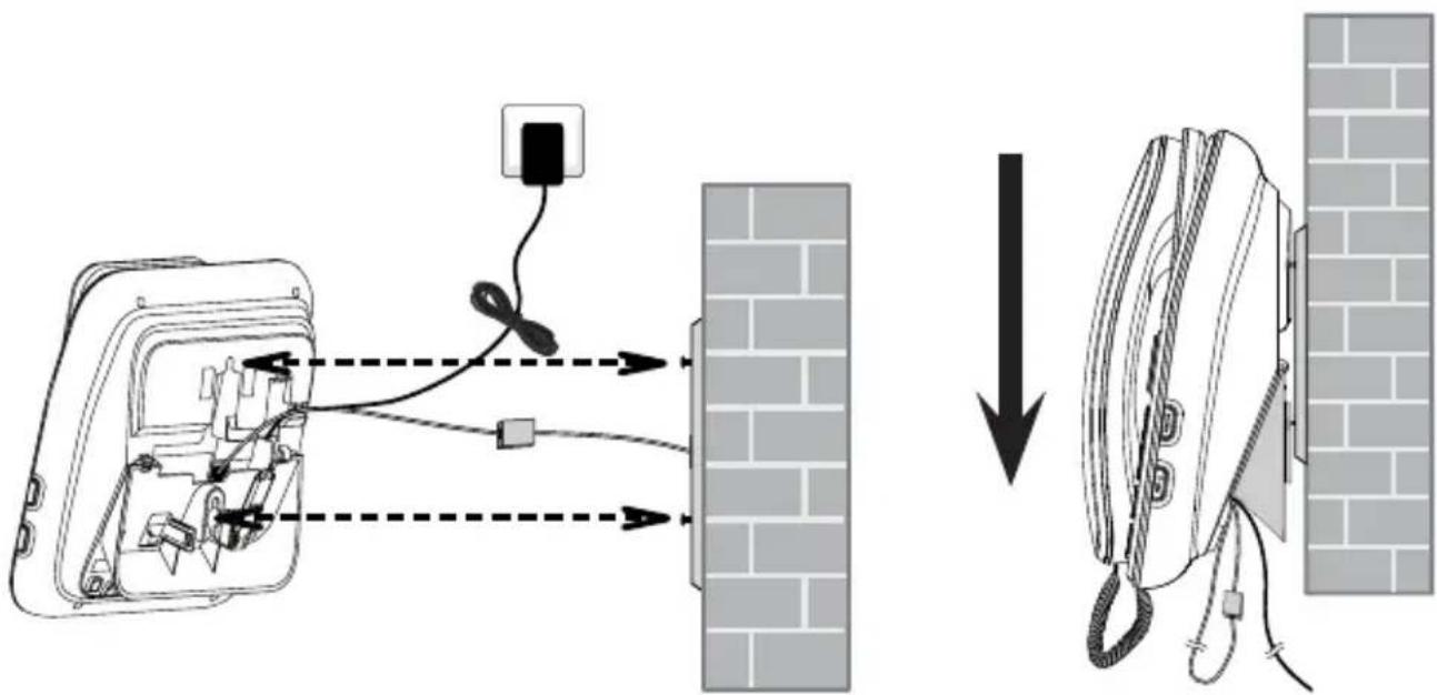 Diagram illustrating the connection between an electrical device and a wall-mounted device, showing cable routing and signal transmission.