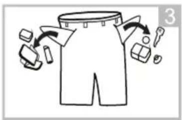Illustration showing a garment with labeled parts and directional arrows indicating process flow or movement.