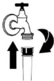 Diagram of a faucet with an upward arrow and curved arrow indicating flow or movement (no text or symbols)
