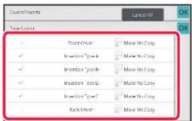 Page Layout: Front Cover, Insertion Type A, Insertion Type B, Insertion Type C, Back Cover. Make No Copy. OK.