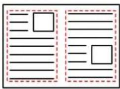 Two document layout diagrams with placeholder boxes and dashed lines, likely for text entry or layout guidance.
