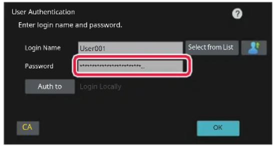 User Authentication Enter login name and password. Login Name User001 Select from List Password masked** Auth to Login Locally CA OK