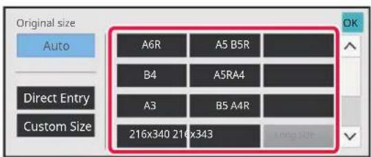 Original size Auto Direct Entry Custom Size A6R A5 B5R B4 A5RA4 A3 B5 A4R 216x340 216x343 Long Size
