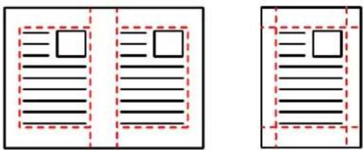 Two document layout diagrams with blank text boxes and dashed red borders, likely for text entry or layout guidance.