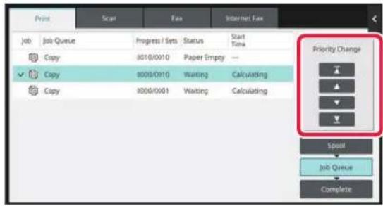Job Job Queue Progress / Sets Status Start Time Copy 8010/0010 Paper Empty Copy 8000/0010 Waiting Calculating Copy 8000/0001 Waiting Calculating Priority Change Speed Job Queue Complete