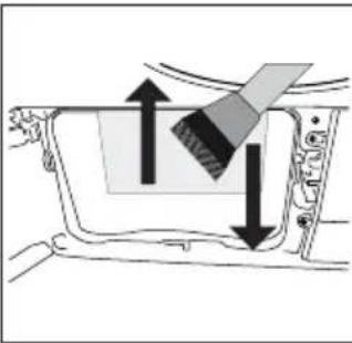 Diagram of a car interior showing a seatbelt and directional arrows indicating movement or force (no text or symbols)