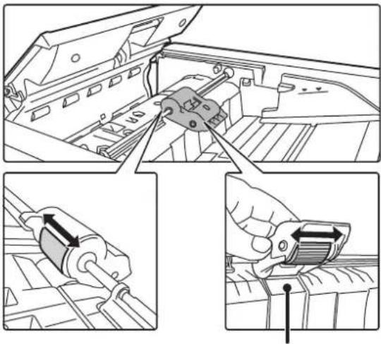 Technical diagram showing three steps of a mechanical assembly: opening, pressing a component, and adjusting a clip.