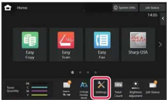Home System Info job Status 14:05 Easy Copy Easy Scan Easy Fax Sharp OSA Tower Quantity Dk C M Y User's Model Average Display Mode Settings Total Count Brightness Adjustment Job Status