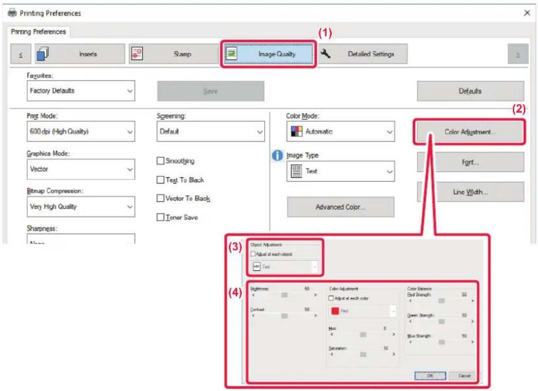 Printing Preferences Printing Preferences Inserts Stamp Image Quality Detailed Settings Favorites: Factory Defaults Save Defaults Print Mode: 600 dpi (High Quality) Screening: Default Color Mode: Automatic Image Type Text Advanced Color... Graphics Mode: Vector Bitmap Compression: Very High Quality…