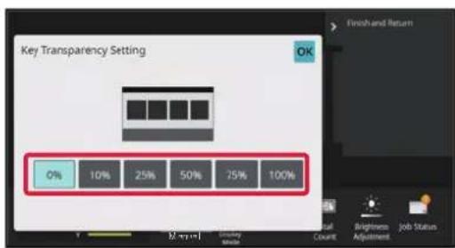 Key Transparency Setting. 0% 10% 25% 50% 75% 100%. Finish and Return. Mn=1+1. Count. Height. Adjustment. Job Status