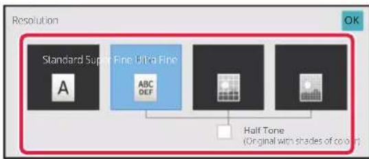 Resolution: Standard, Super Fine, HPa Fine. ABC DEF. Half Tone (Original with shades of color)