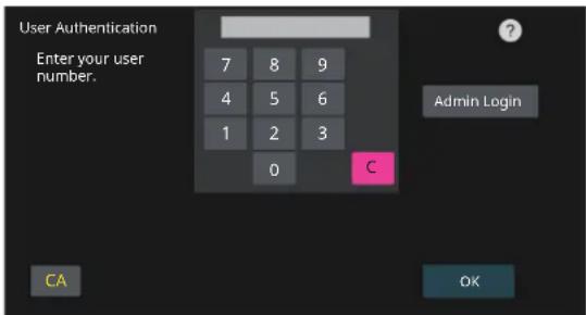 User Authentication Enter your user number. 7 8 9 4 5 6 1 2 3 0 C Admin Login CA OK