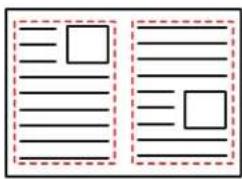 Two document layout diagrams with placeholder boxes and dashed lines, likely for text entry or layout guidance.
